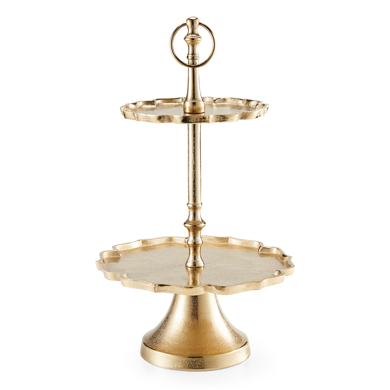 25 in. 2-Tier Gold Aluminum Cake Stand