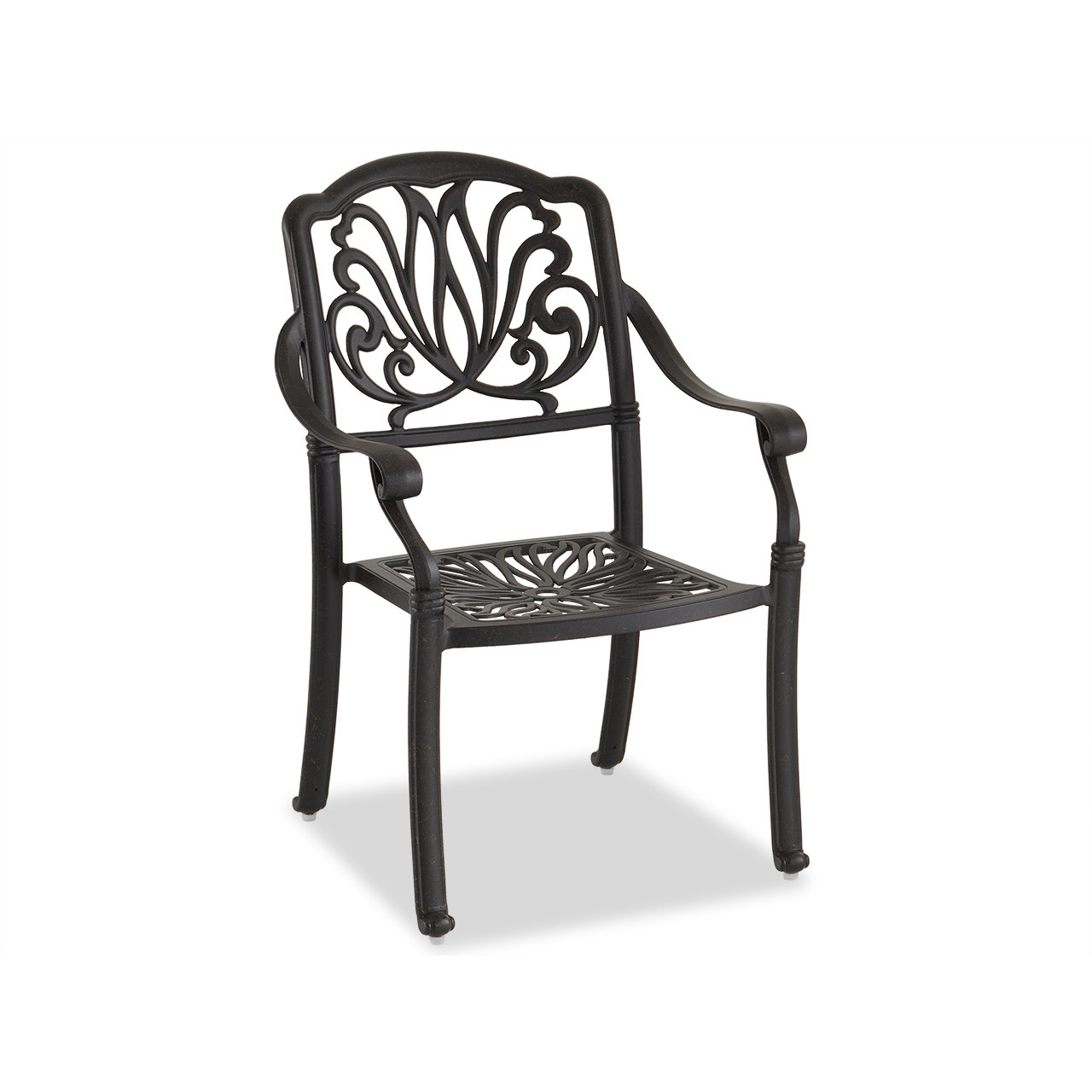 Cadiz Aged Bronze Cast Aluminum with Cushions 5 Piece Chat Set + 34.5 in. Sq. Fire Pit Coffee Table