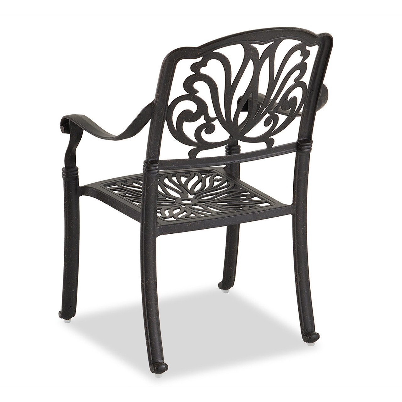 Cadiz Aged Bronze Cast Aluminum with Cushions 5 Piece Chat Set + 34.5 in. Sq. Fire Pit Coffee Table