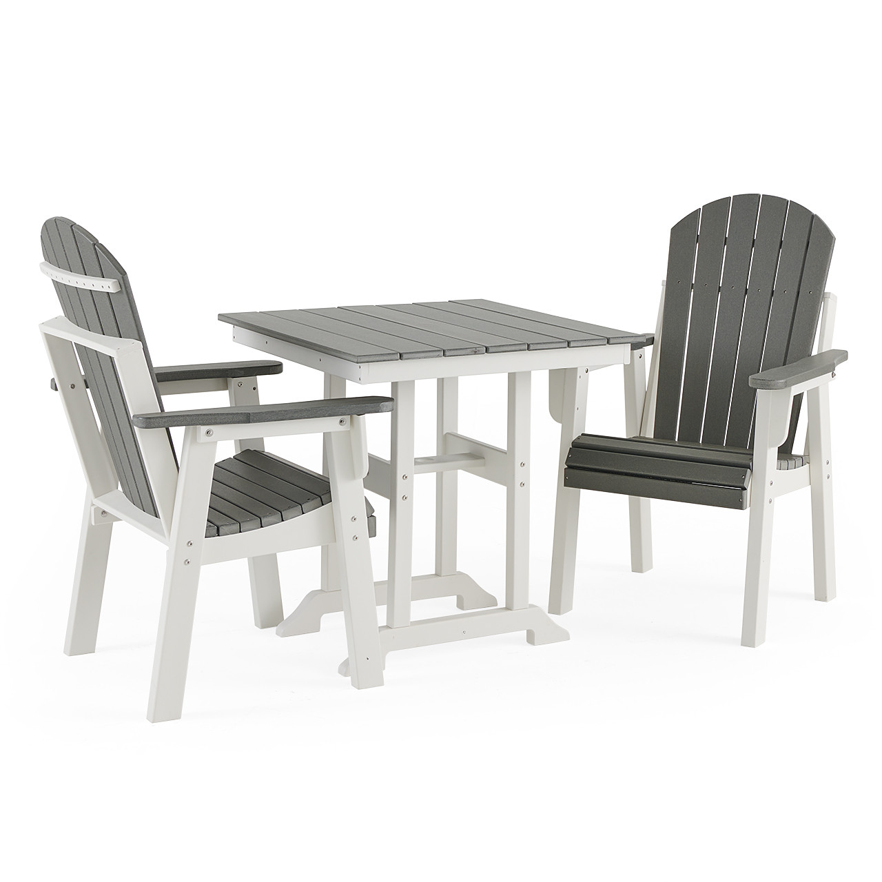 Farmhouse Polymer 3 Piece Bistro Set + 32 in. Sq. Slat Top Dining Table