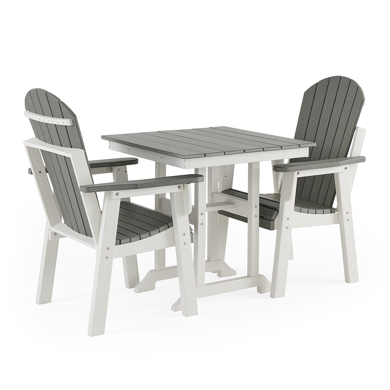 Farmhouse Polymer 3 Piece Bistro Set + 32 in. Sq. Slat Top Dining Table