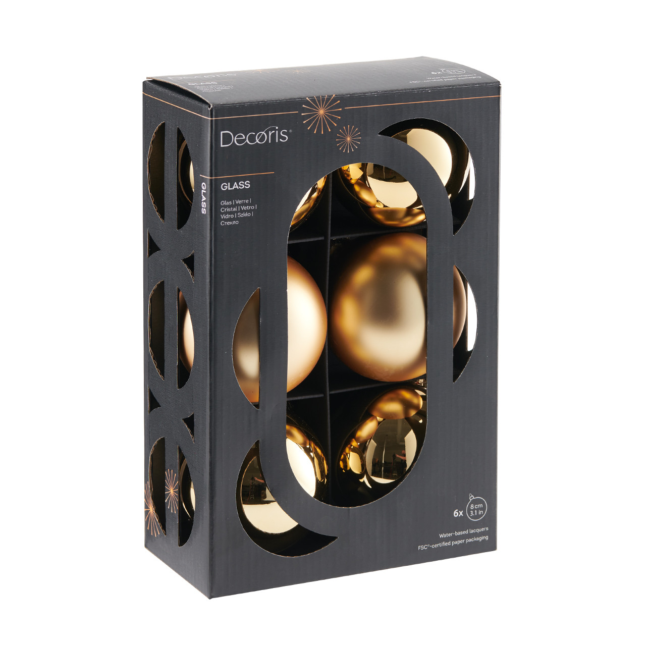 In-Store Only - 3 in. Gold Glass Ball Ornaments, Set of 6