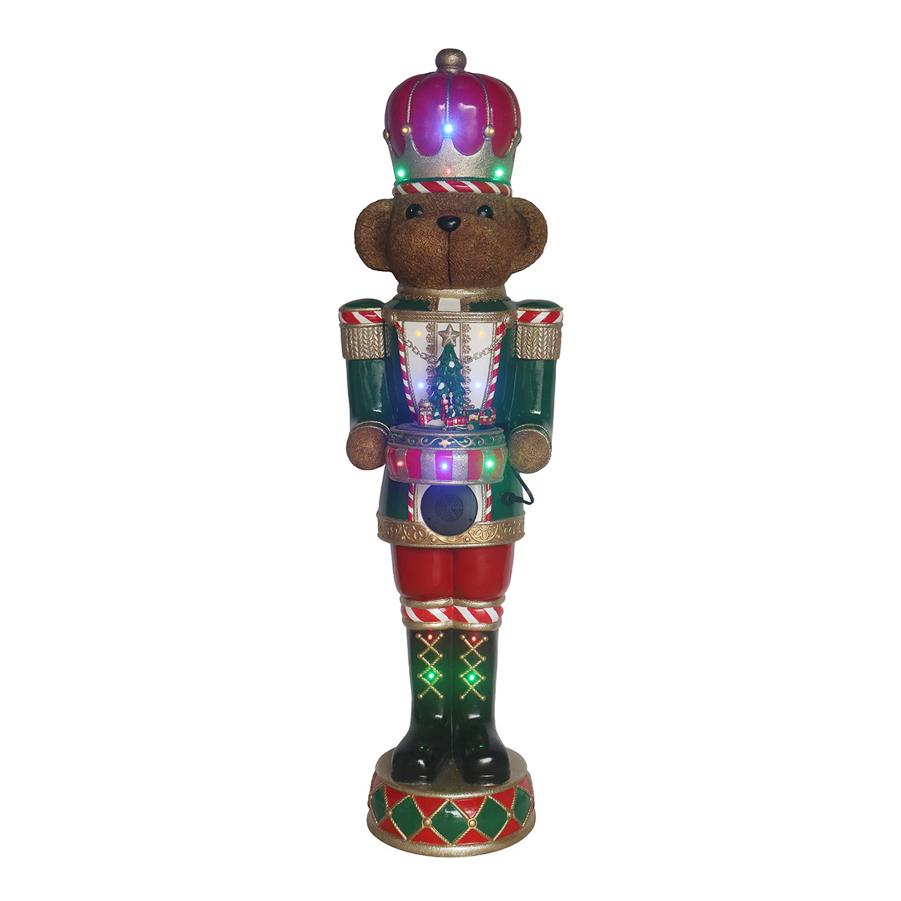 In-Store Only - 4 ft. Teddy Bear Nutcracker with Moving Train Statue with LED Multicolor Lights