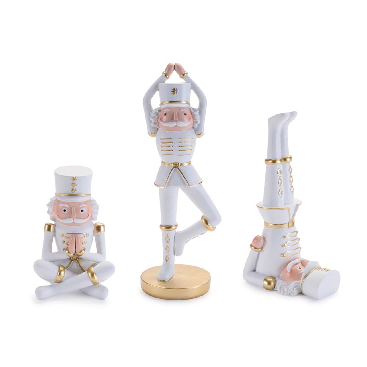 In-Store Only - Ivory and Gold Yoga Posed Nutrcrackers, Assortment of 3