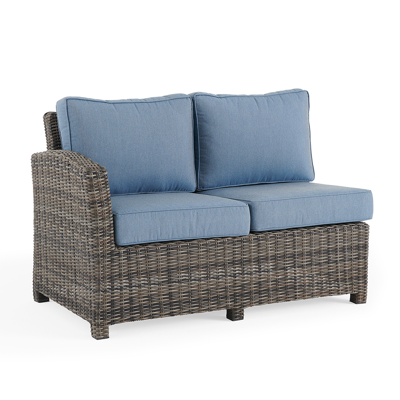 Venice Silver Oak Outdoor Wicker with Cushions 4 Piece Sectional + Sea Glass 36 in. D Fluted Side Table