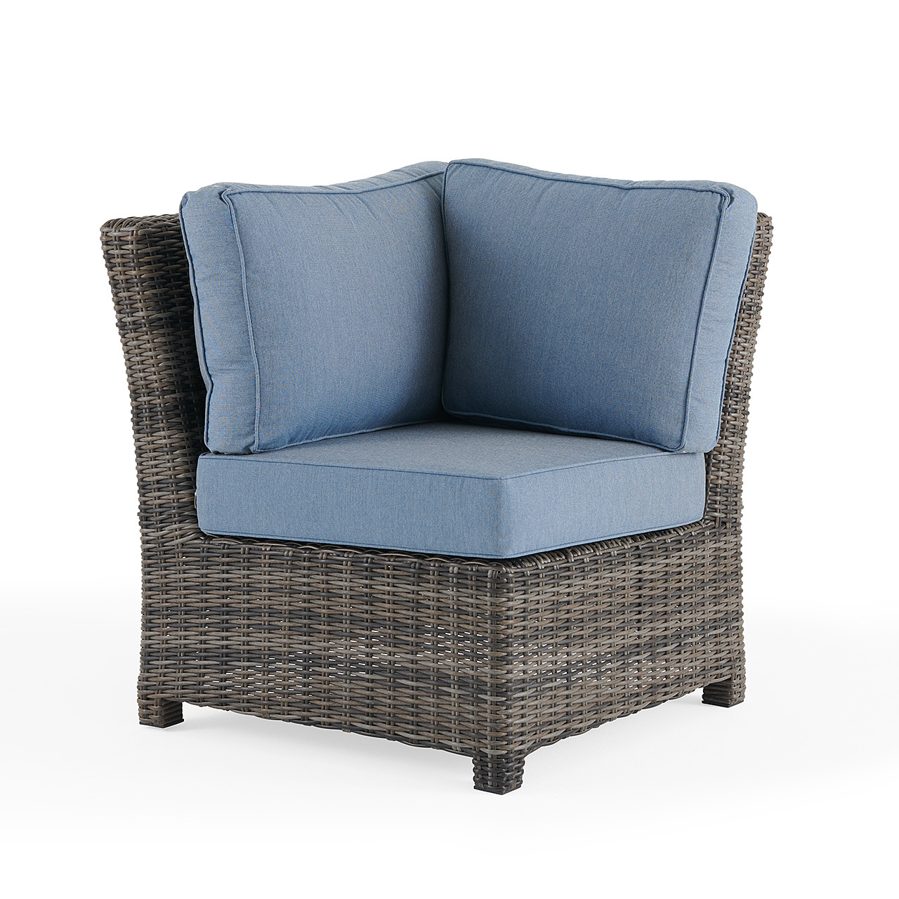 Venice Silver Oak Outdoor Wicker with Cushions 4 Piece Sectional + Sea Glass 36 in. D Fluted Side Table