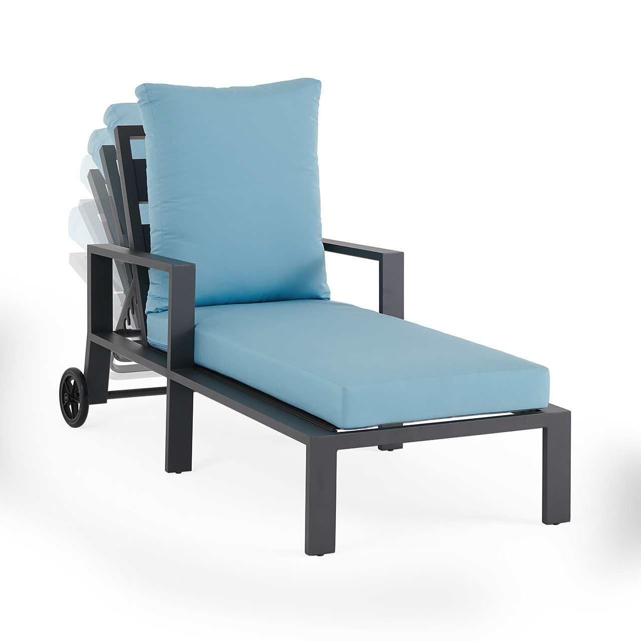 Montecito Charcoal Aluminum with Cushions 3 Piece Chaise Lounge Set + Sea Glass 20 in. D Fluted Side Table
