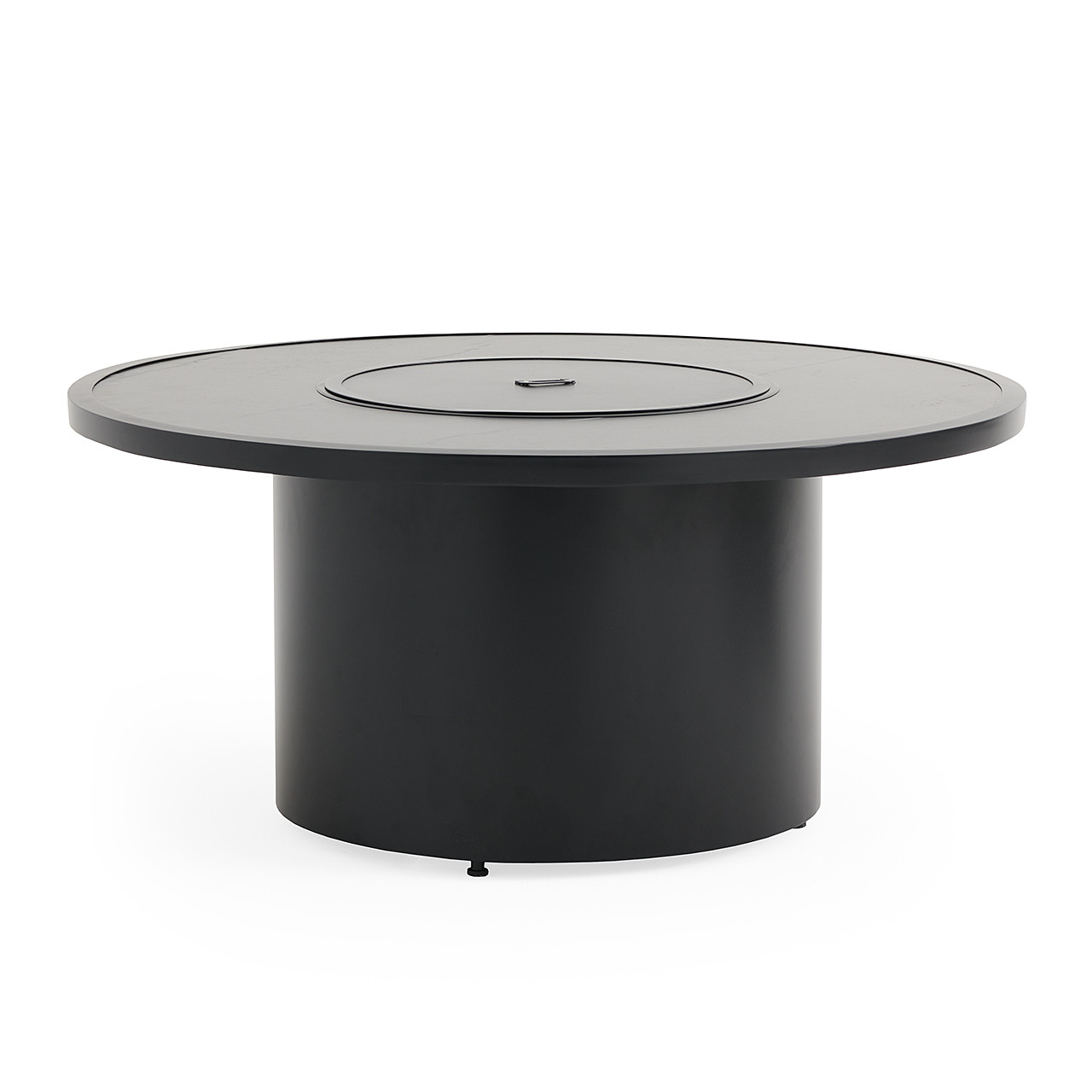 St. Lucia Midnight Aluminum with Canvas Sky Blue Cushions 3 Piece Swivel Sofa Group + 48 in. D Fire Pit Table St. Lucia Midnight Aluminum with Canvas Sky Blue Cushions 3 Piece Swivel Sofa Group + 48 in. D Fire Pit Table