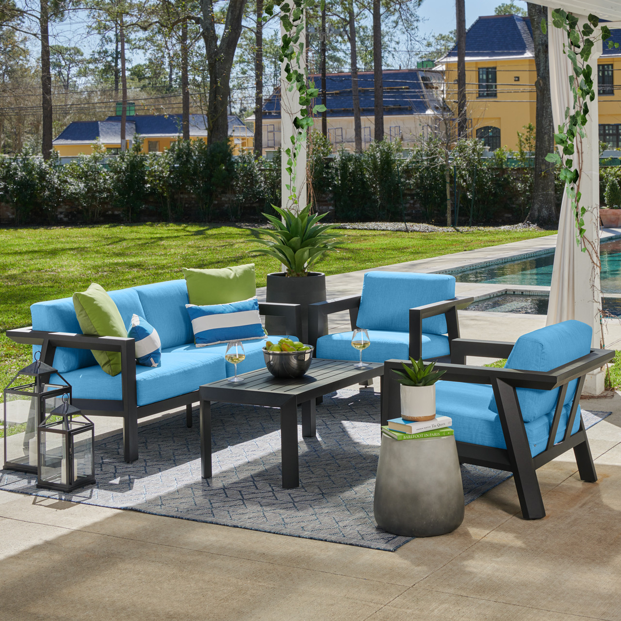 St. Lucia Midnight Aluminum with Canvas Sky Blue Cushions 4 Piece St. Lucia Midnight Aluminum with Canvas Sky Blue Cushions 4 Piece