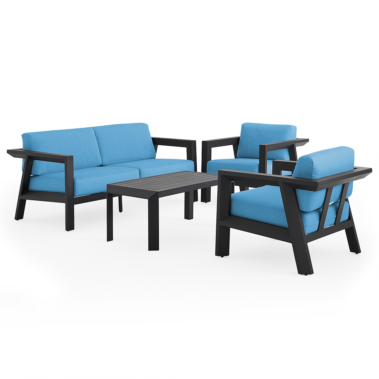 St. Lucia Midnight Aluminum with Canvas Sky Blue Cushions 4 Piece