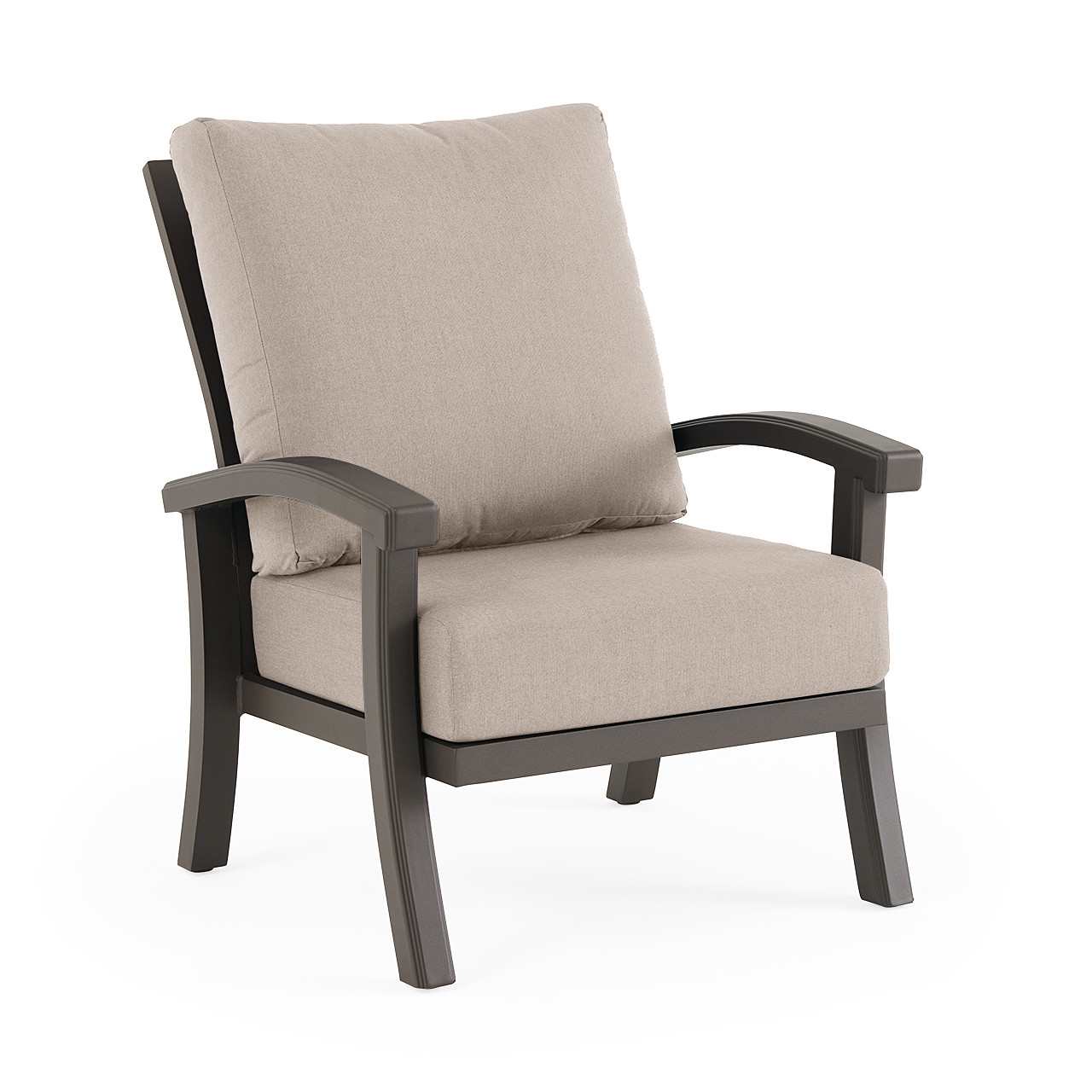 In-Store Only - Fairmont Aged Bronze Aluminum with Cushions 5 Piece Chat Set + 36 in. D Corten Steel Fire Pit