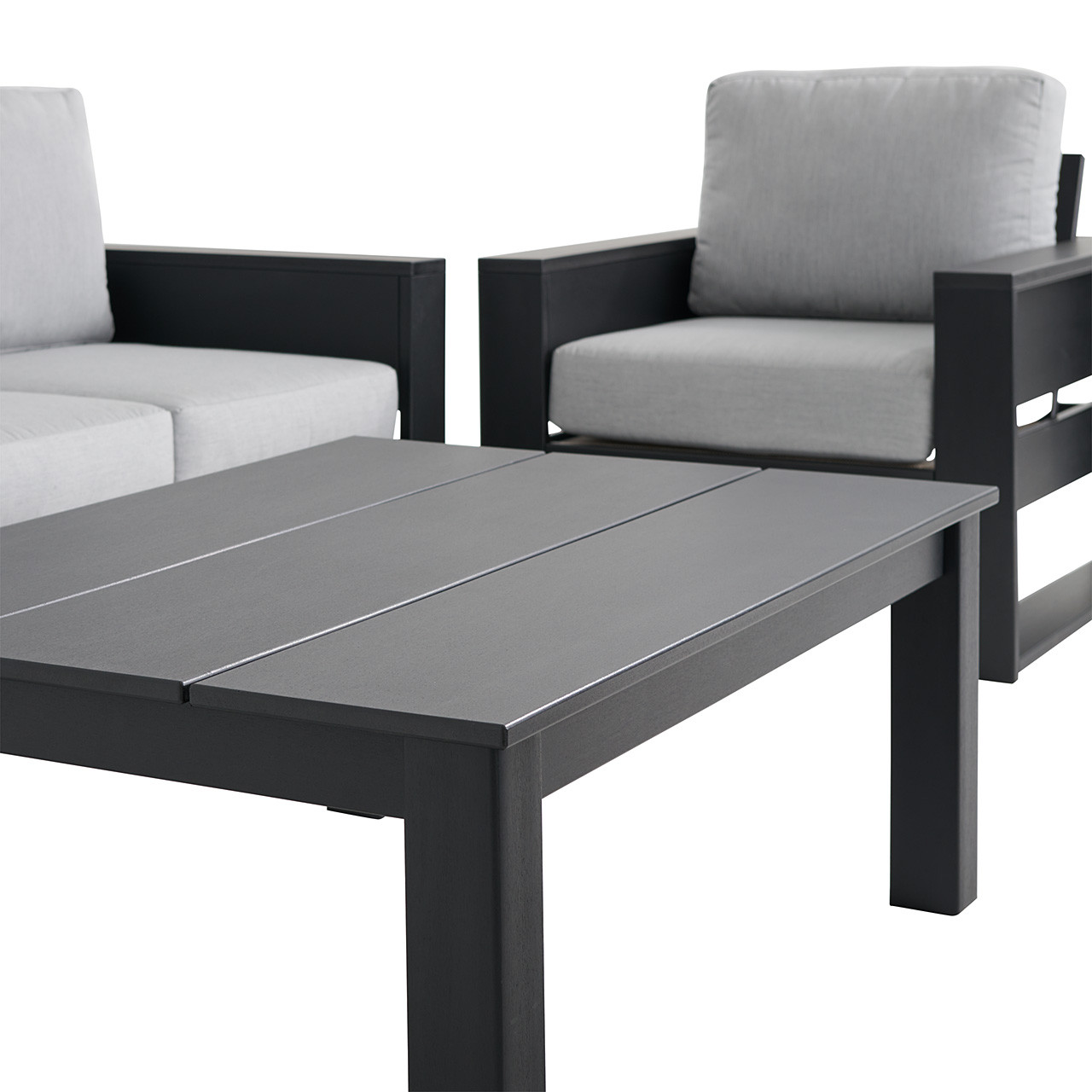 Montauk Polymer with Cushions 5 Piece Modular Sofa Group + 48 x 32 in. Coffee Table