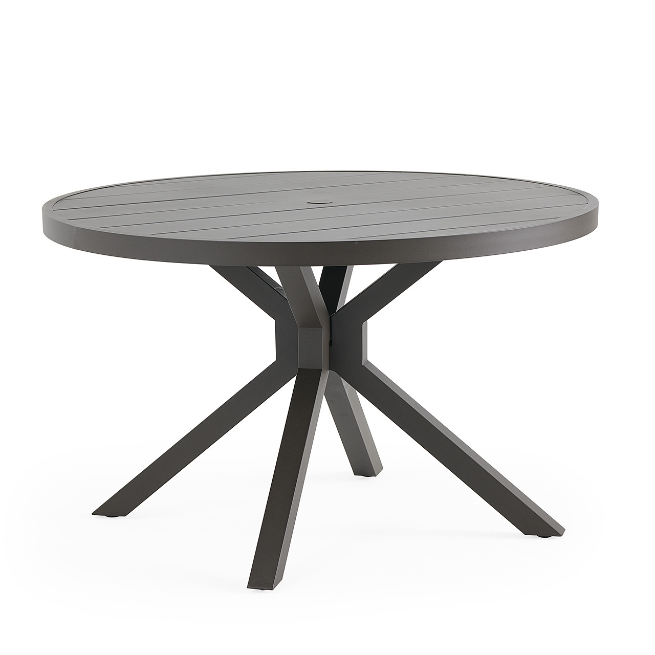 Fairmont Aged Bronze Aluminum with Spectrum Indigo Cushions 5 Piece Swivel Dining Set + 48 in. D Table