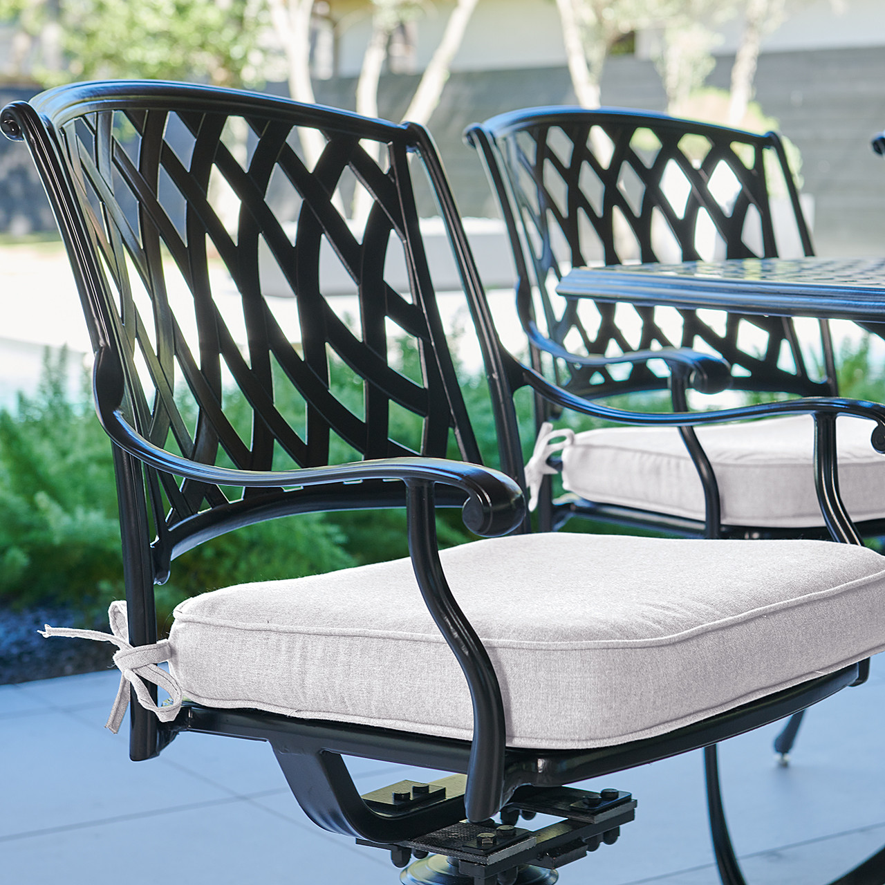 Tivoli Matte Black Cast Aluminum with Cushions 7 Piece Combo