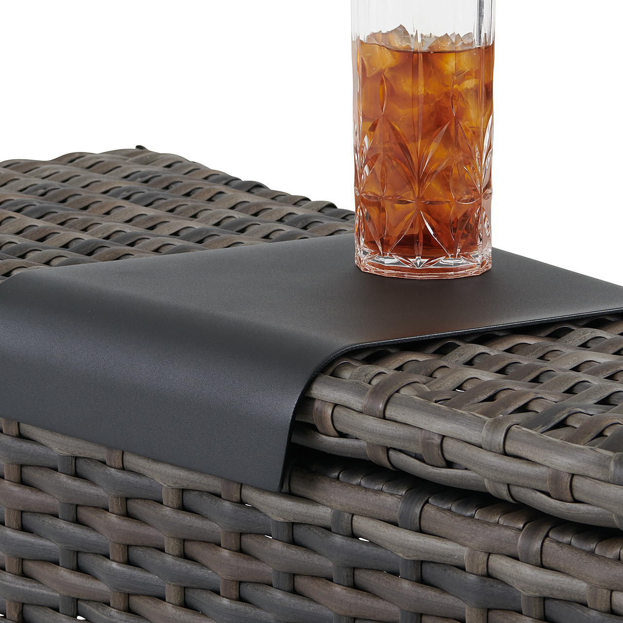 San Lucas Husk Outdoor Wicker Storage Wedge End Table With Aluminum Drink Tray