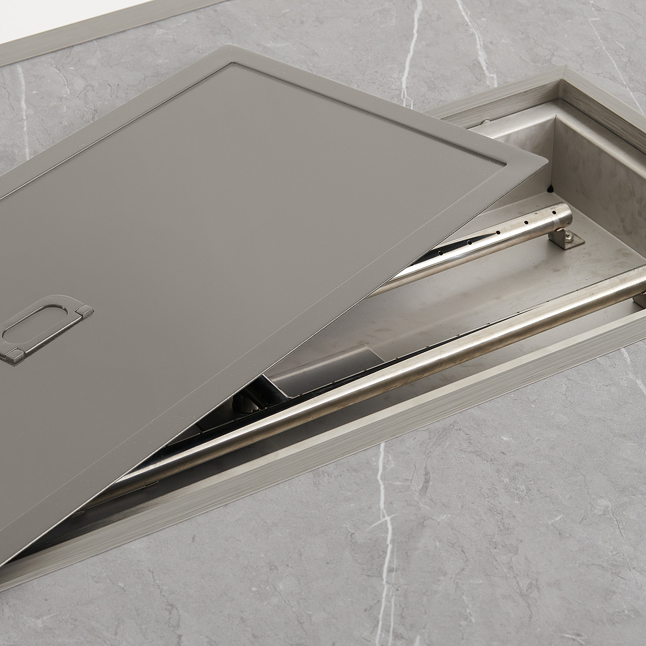 Castello Teak with Cushions 3 Piece Sofa Group + 52 x 32 in. Sintered Fire Pit