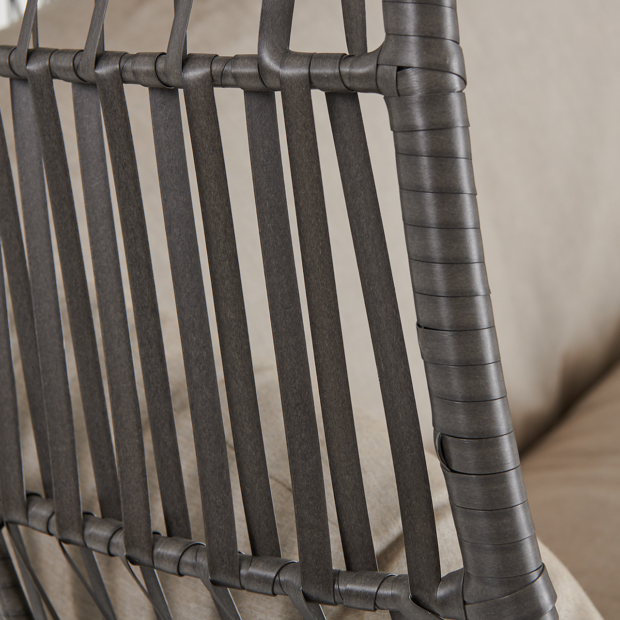 Bali Matte Black Aluminum and Husk Wicker with Cushions Hanging Loveseat