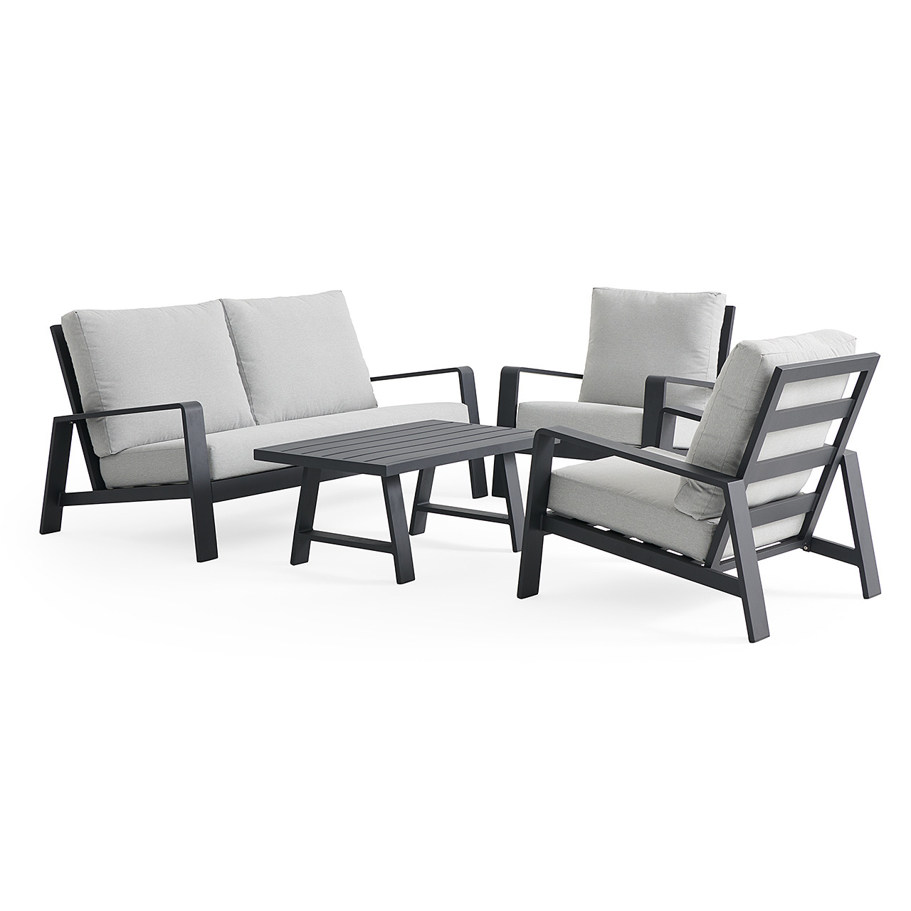Carmel Midnight Aluminum and Meteor Silver Cushions 4 Piece Sofa