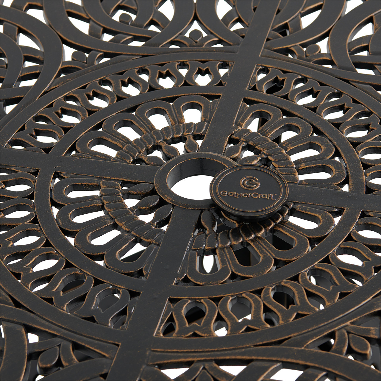 Roma Black Gold Cast Aluminum with Cushions 5 Piece Swivel Dining Set + 48 in. D Table