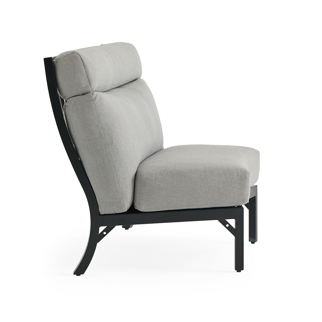 Siena Coal Aluminum with Panama Stone Grey Cushions Crescent Armless Chair