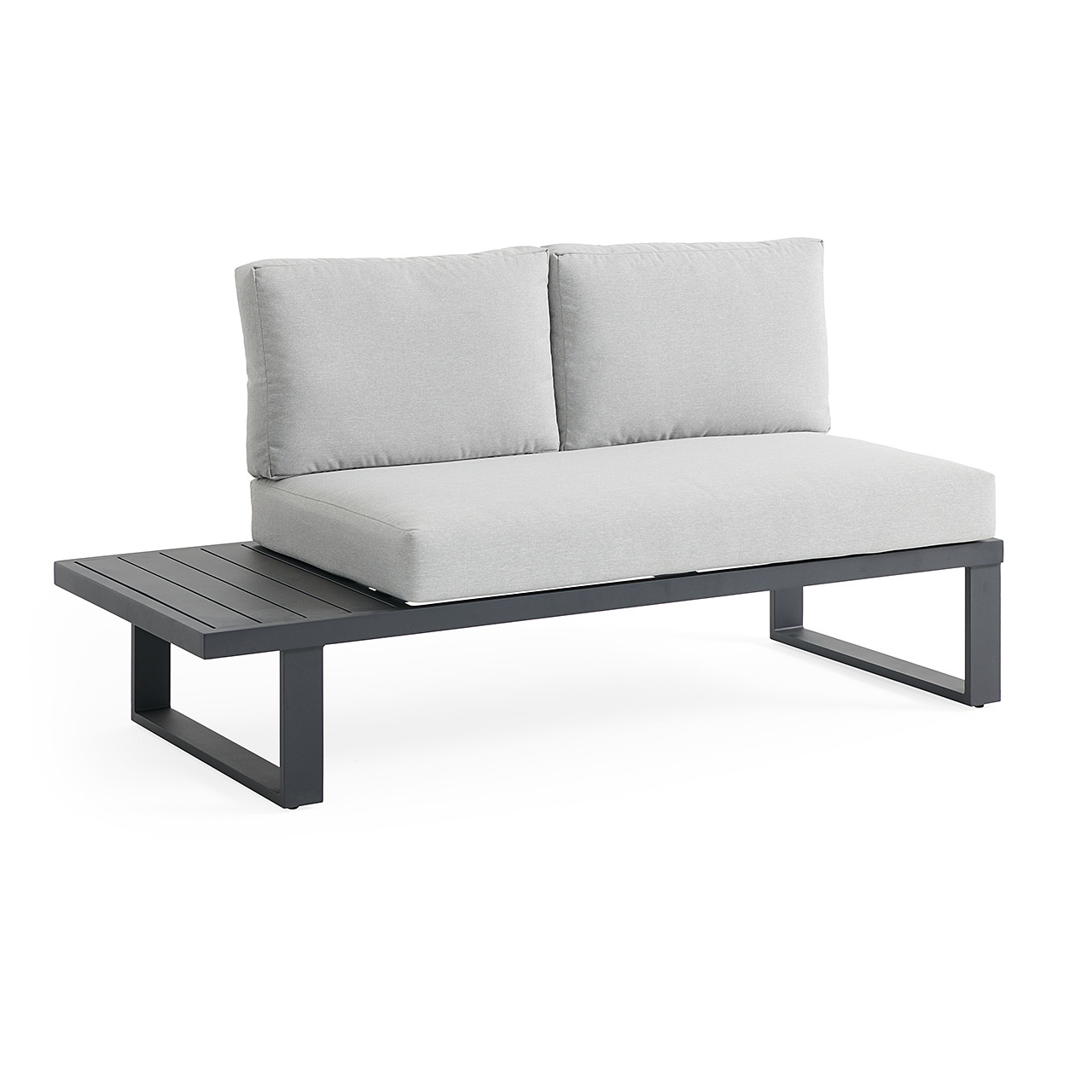 Pasadena Midnight Aluminum and Meteor Silver Cushions 4 Piece Sectional with 32 in. Sq. Coffee Table
