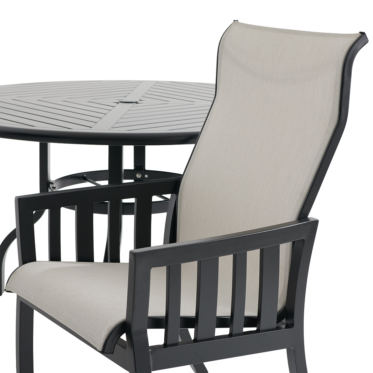 Siena Coal Aluminum with Sailing Seagull Cushions 5 Piece Dining Set + 54 in. D Table