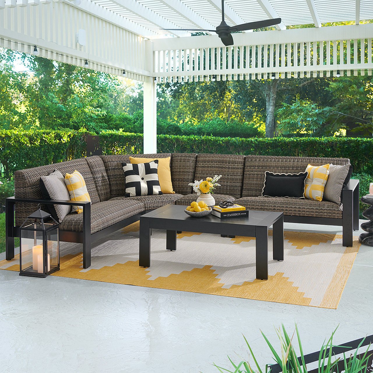 Chelsea Textured Black Aluminum and Weather Teak Outdoor Wicker