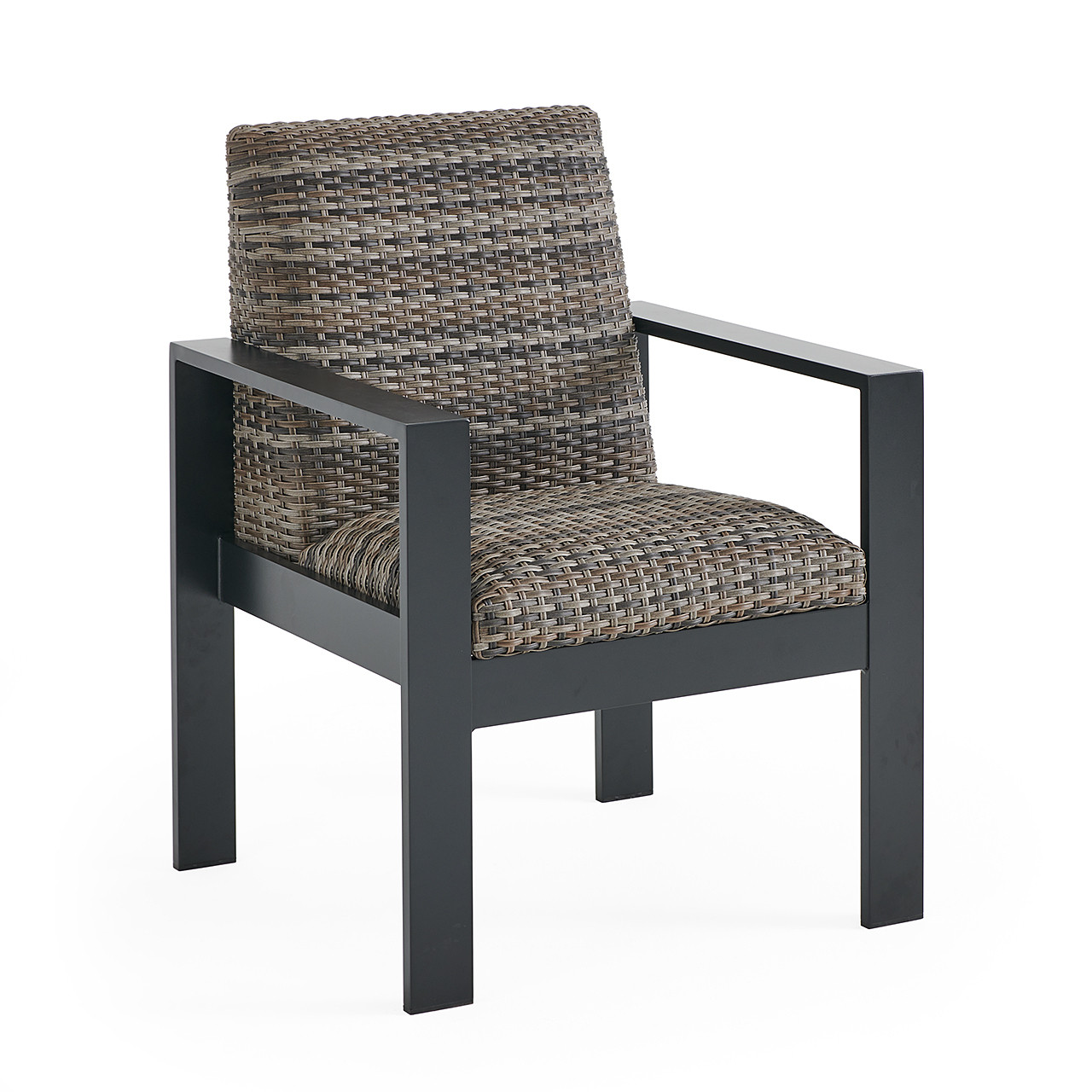 Chelsea Textured Black Aluminum and Weather Teak Outdoor Wicker Concealed Cushions 11 Piece Dining Set + 96 x 64 in. Table