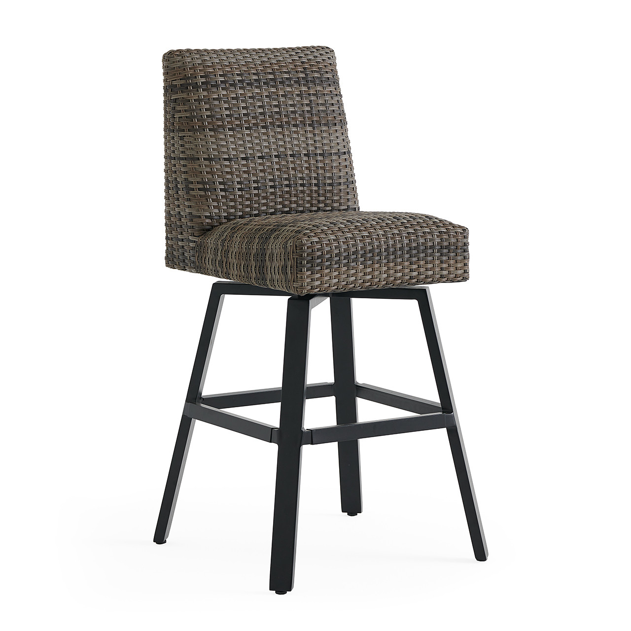 Chelsea Textured Black Aluminum and Weathered Teak Outdoor Wicker Concealed Cushion Armless Barstool