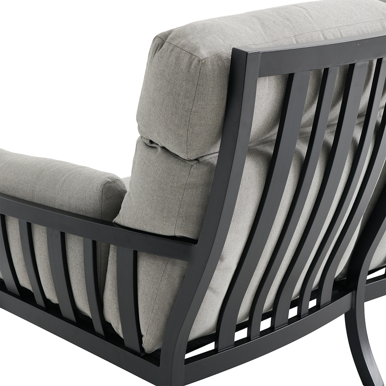 Siena Coal Aluminum with Panama Stone Grey Cushions Sofa