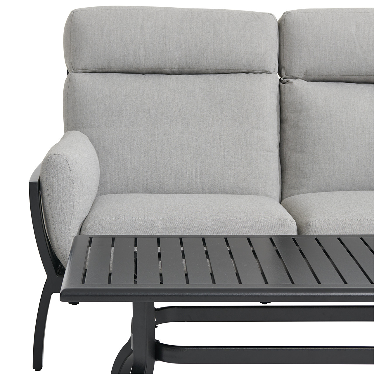 Siena Coal Aluminum with Panama Stone Grey 3 Piece Sofa Group + 46