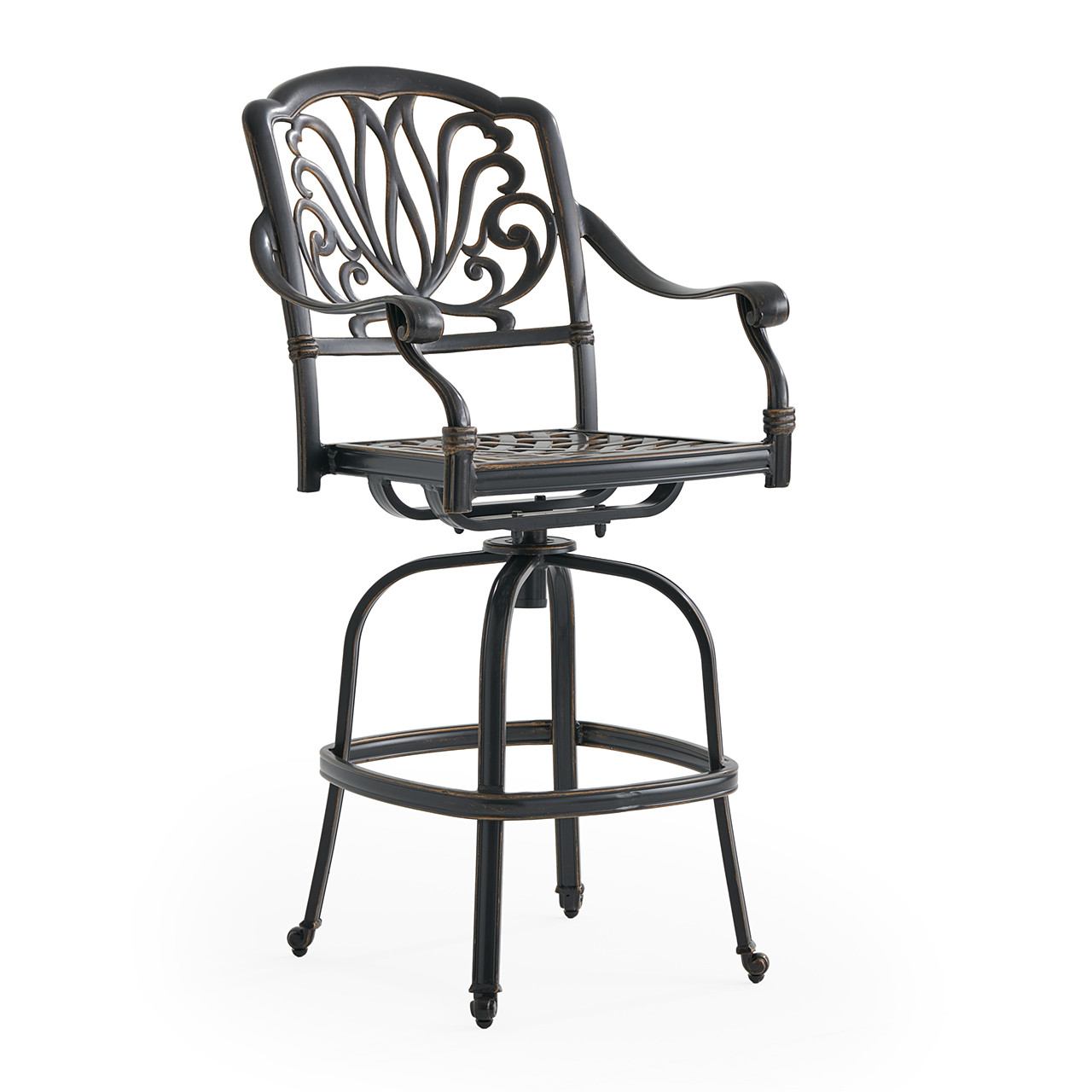Roma Black Gold Cast Aluminum with Cushions 5 Piece Party Bar Set + 75 in. Table