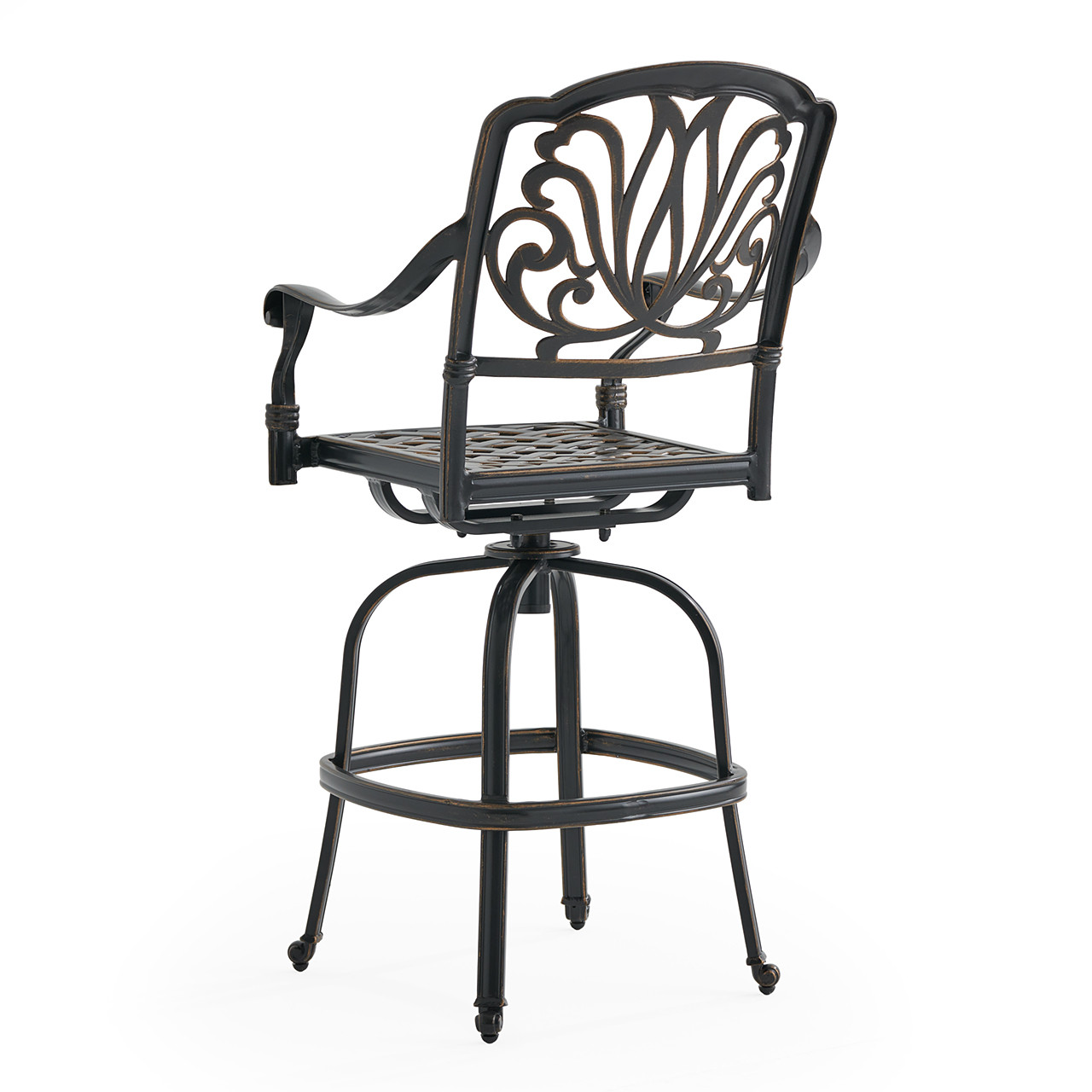 Roma Black Gold Cast Aluminum with Cushions 5 Piece Party Bar Set + 75 in. Table