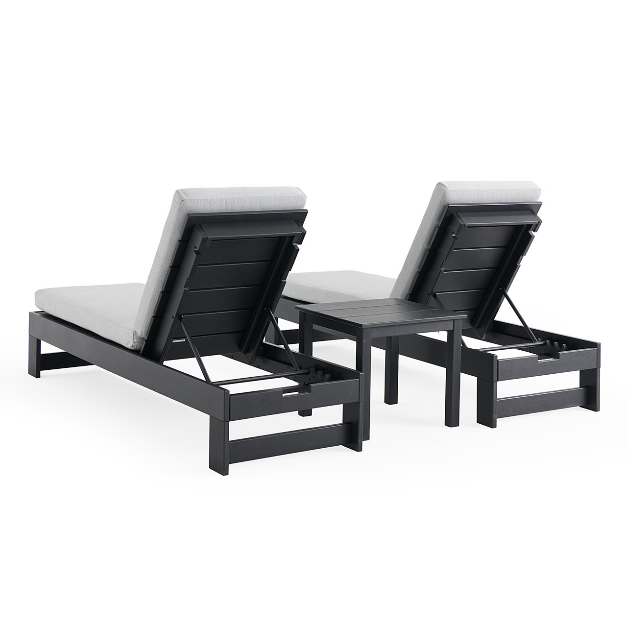 Montauk Polymer with Cushions 3 Piece Chaise Lounge Set + 23 in. Sq. End Table