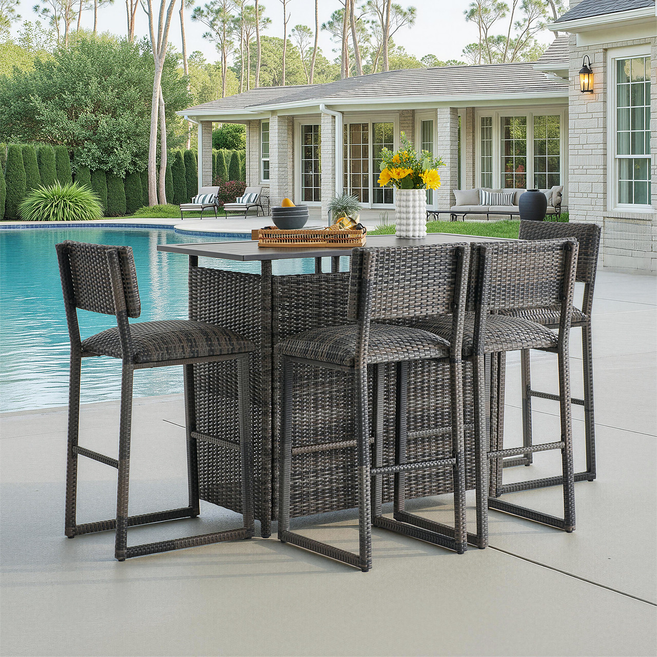 ヴィベカ　bieRce 403 SILVER FRAME スモークブラウン Venice Silver Oak Outdoor Wicker 5 Piece Bar Set with Armless
