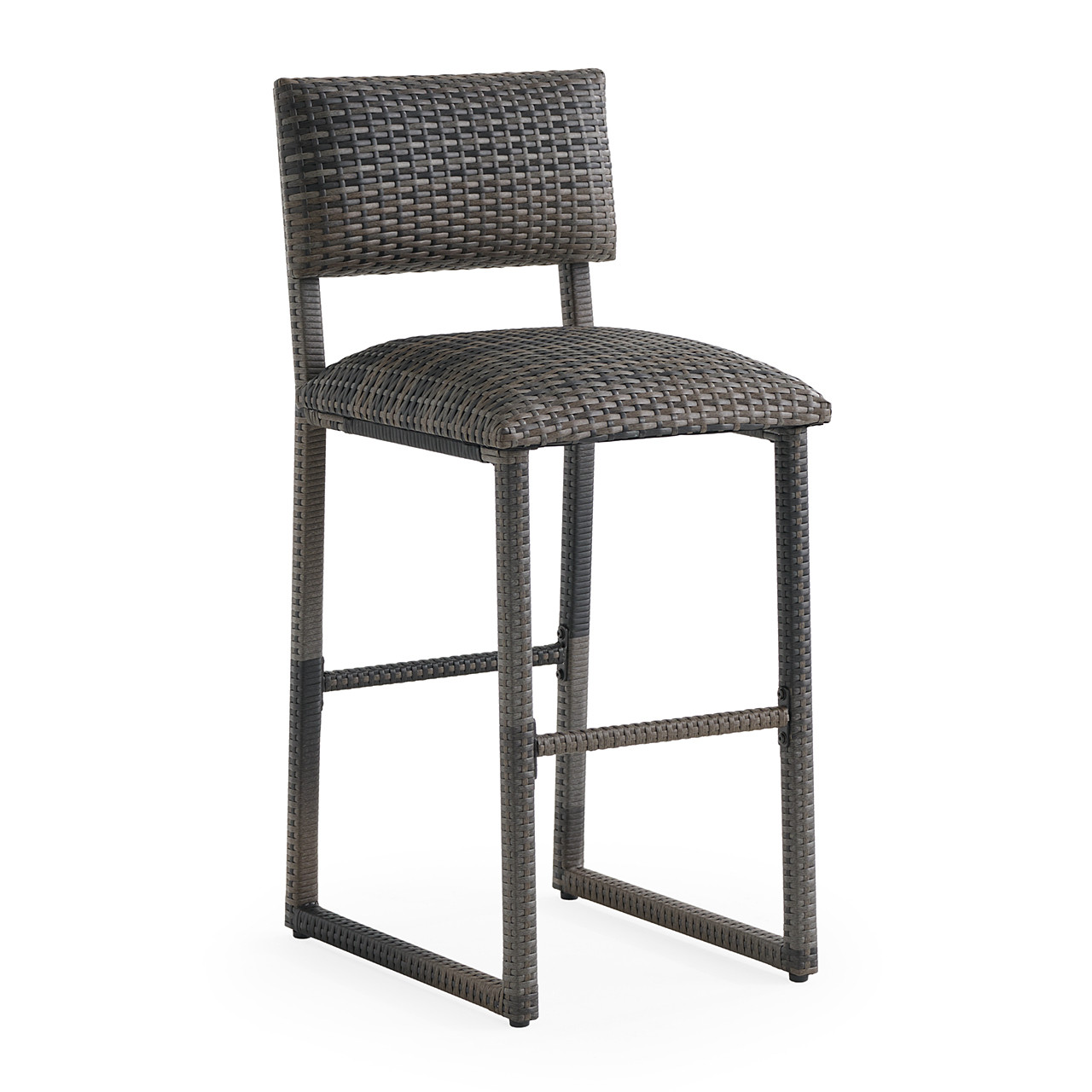 Venice Silver Oak Outdoor Wicker Armless Padded Barstool with Back Rest