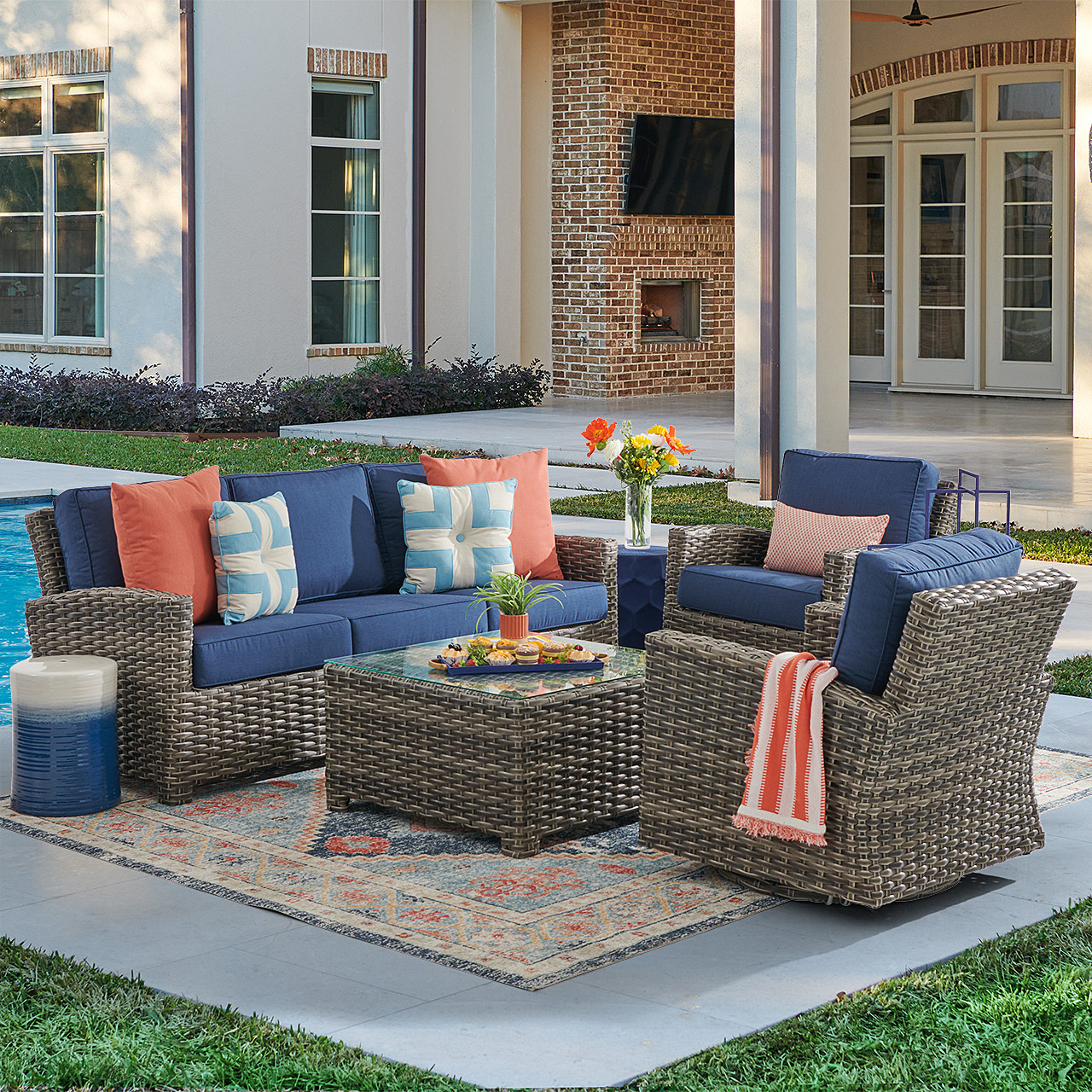 Sonoma Husk Outdoor Wicker with Cushions 4 Piece Swivel Sofa Group