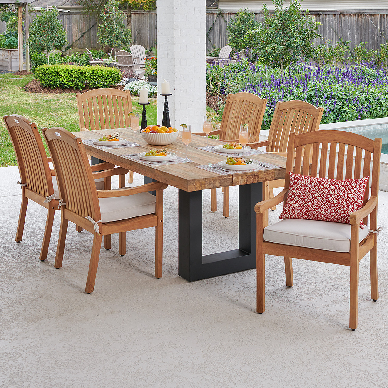 Eastchester Teak with Cushions 7 Piece Dining Set + Balencia 84 x 40 in. Table
