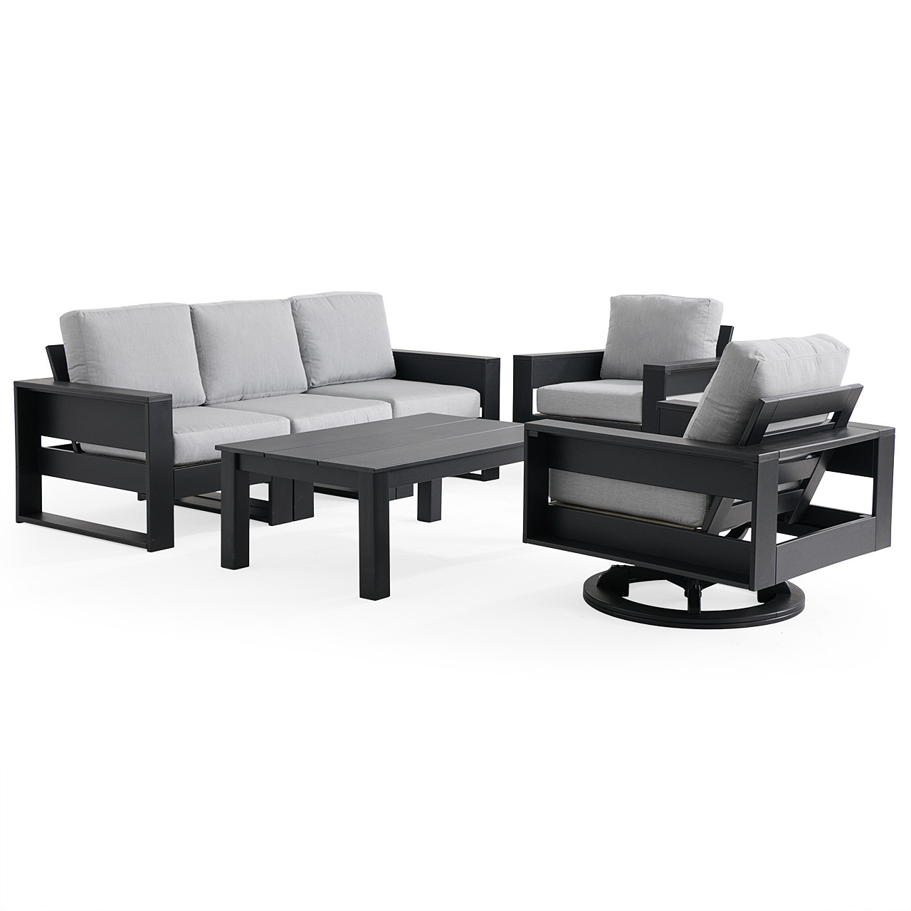 Montauk Polymer with Cushions 6 Piece Modular Swivel Sofa Group + 48 x 32 in. Coffee Table