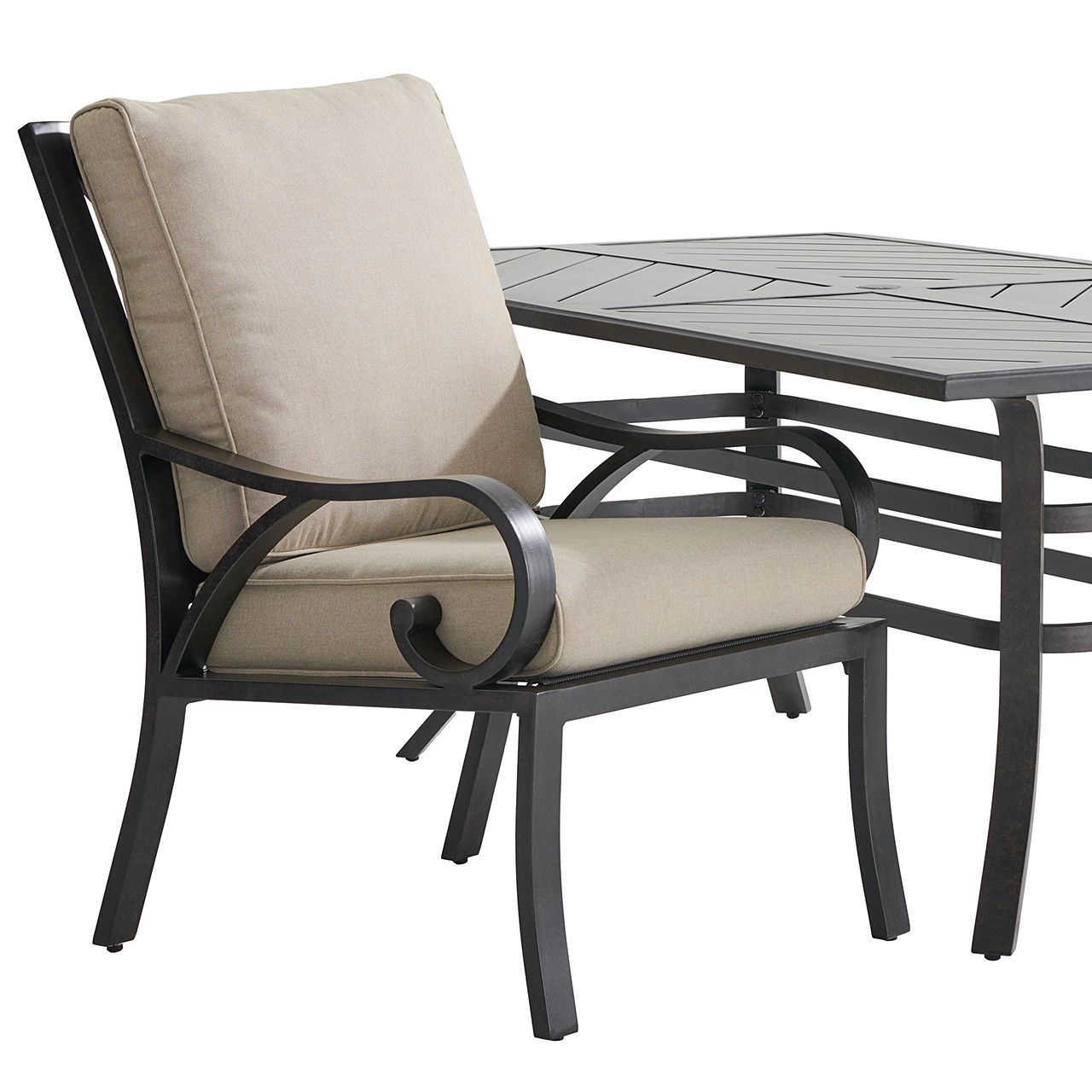 Key West Rustic Bronze Aluminum with Cushions 7 Piece Dining Set + 70 x 40 in. Table