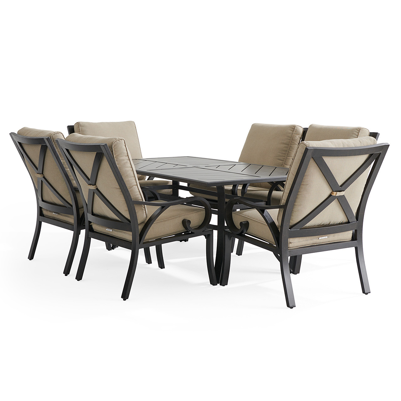 Key West Rustic Bronze Aluminum with Cushions 7 Piece Dining Set + 70 x 40 in. Table