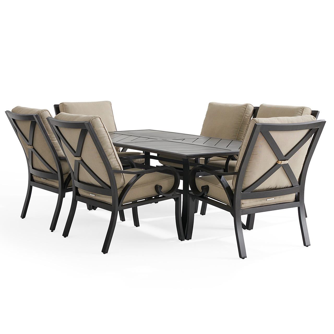 Key West Rustic Bronze Aluminum with Cushions 7 Piece Dining Set + 82 x 41 in. Table