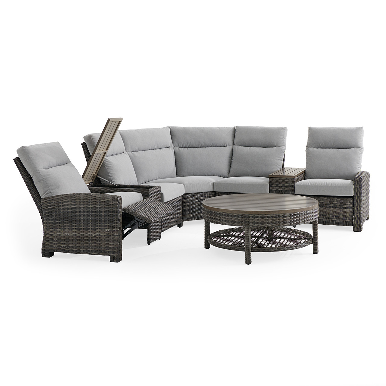Rio Silver Oak Outdoor Wicker with Cushions 4 Piece Sectional + 42 in. D Coffee Table