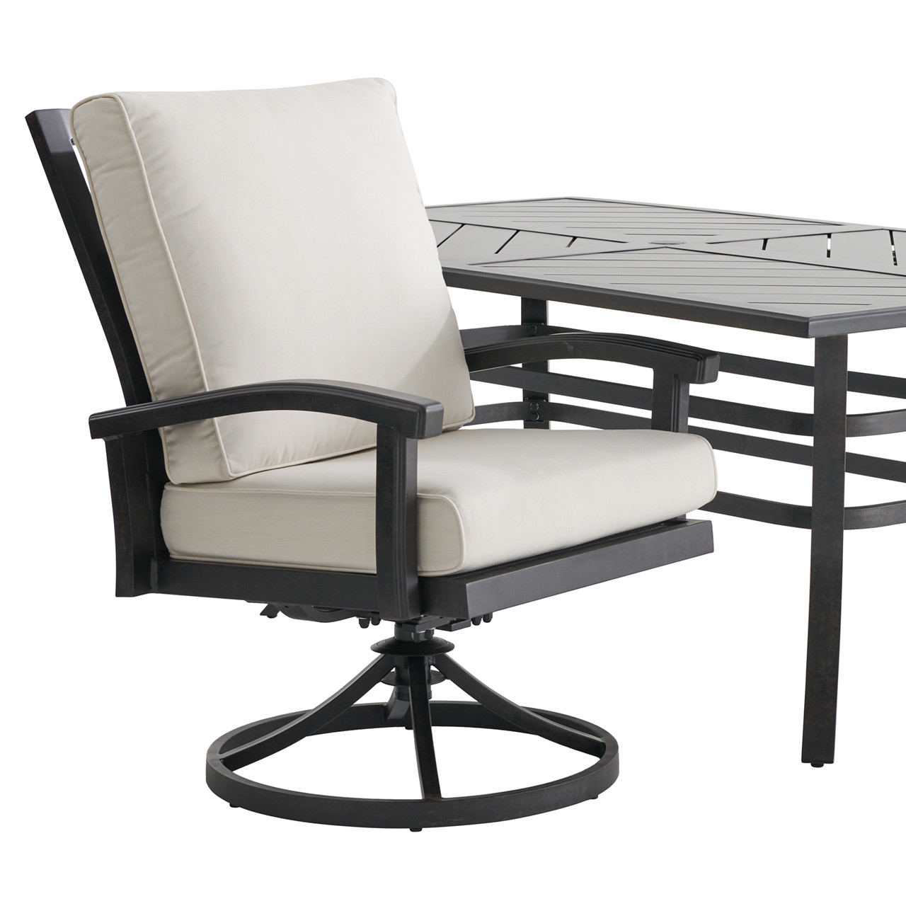 Fairmont Rustic Bronze Aluminum with Cushions 7 Piece Combo Dining Set + 70 x 40 in. Table