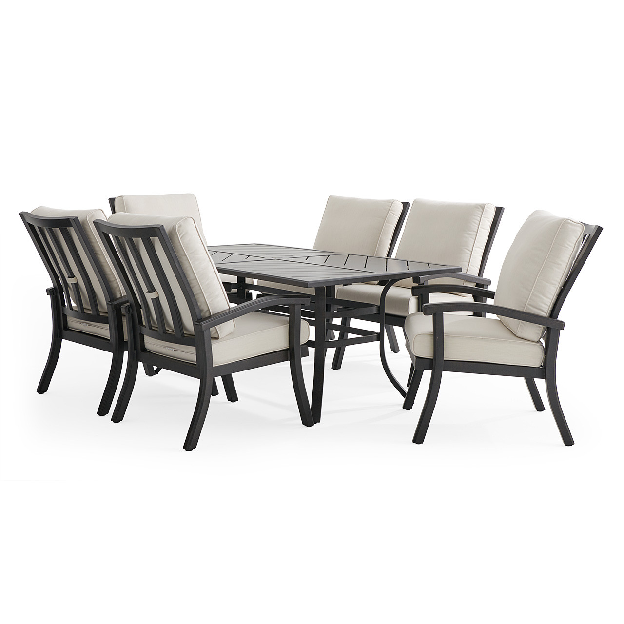 Fairmont Rustic Bronze Aluminum with Cushions 7 Piece Dining Set + 70 x 40 in. Table