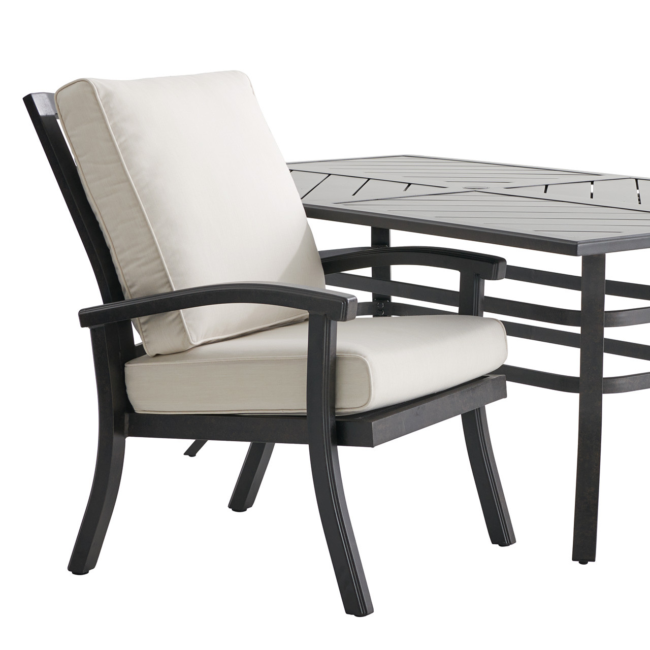 Fairmont Rustic Bronze Aluminum with Cushions 7 Piece Dining Set + 70 x 40 in. Table