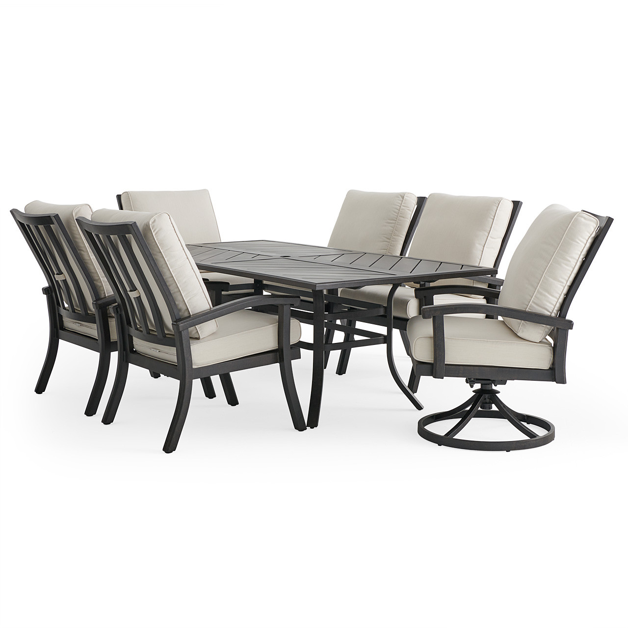 Fairmont Rustic Bronze Aluminum with Cushions 7 Piece Combo Dining