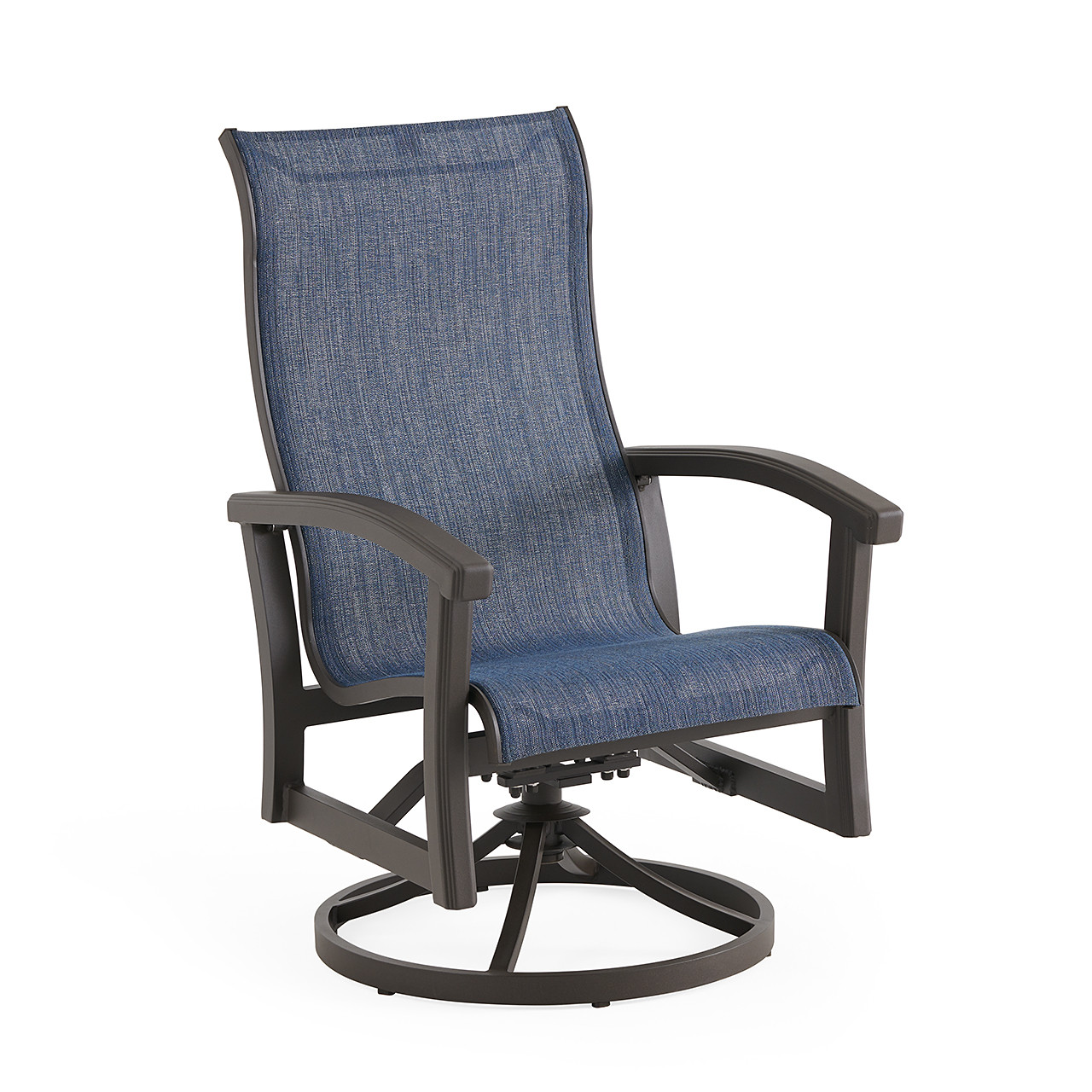 Fairmont Aged Bronze Aluminum with Collect Indigo Sling 5 Piece Swivel Chat Set + 48 in. D Carlisle Fire Pit