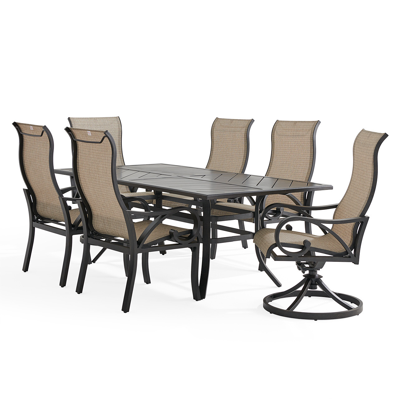 Key West Rustic Bronze Aluminum with Sling 7 Piece Combo Dining Set + 82 x 41 in. Table