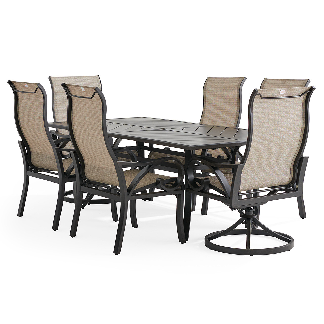 Key West Rustic Bronze Aluminum with Sling 7 Piece Combo Dining Set + 82 x 41 in. Table